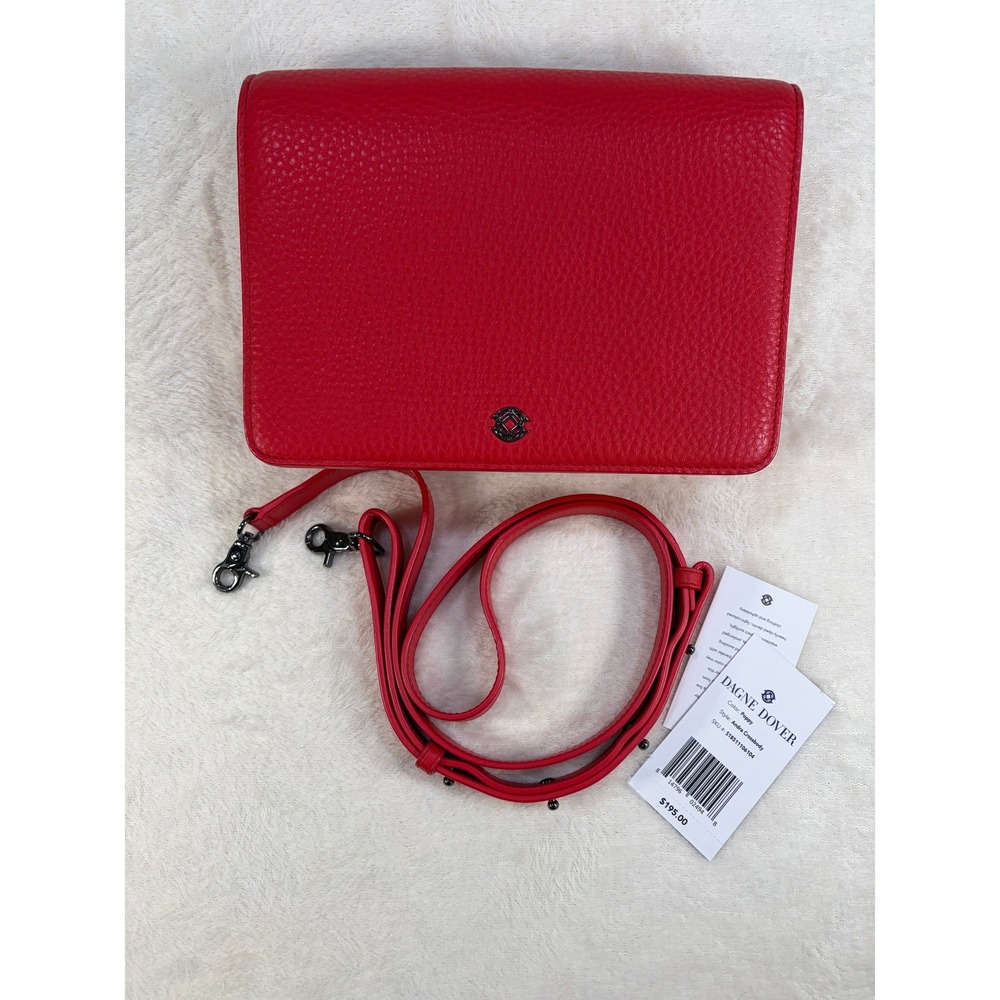 Dagne Dover Poppy Red‎ Andra Pebbled Leather Crossbody Bag Womens OS NWT